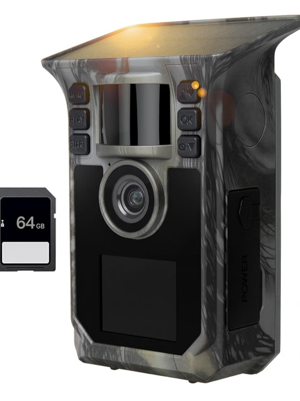 Trail Camera 4K 64MP Solar Game Camera with 5000mAh Forever Power, 64GB Memory